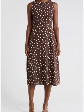 NWT Connected Apparel Sleeveless Brown Polka Dot Midi Dress sizes 10 and 12